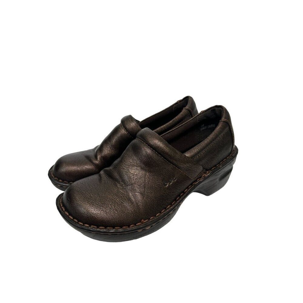 Born BOC Brown Bronze Leather Cushioned Padded Slip-On Clogs Comfort Shoes